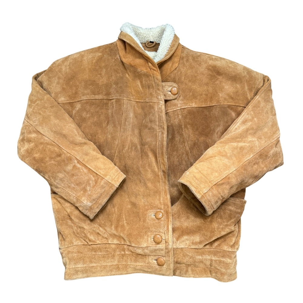 Vintage 80s Niki Suede Sherpa Lined Bomber Jacket Mens Medium Tan Leather Coat
